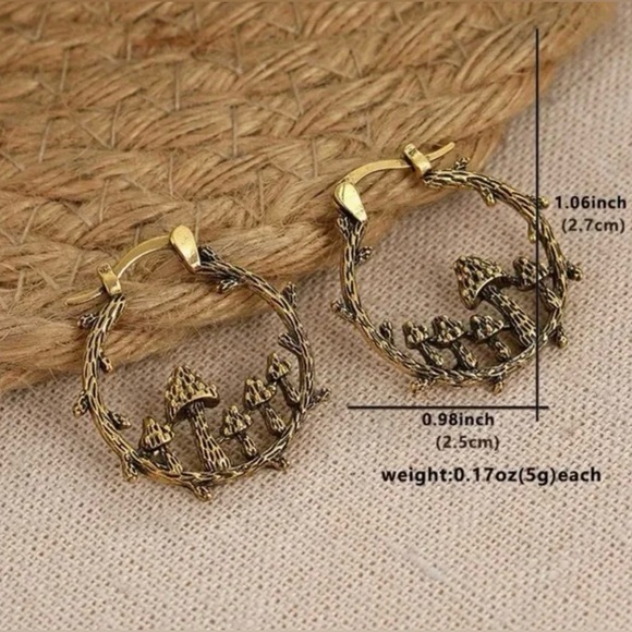 Mushroom Bohemian Copper Colored Hoop Earrings New - Picture 4 of 7
